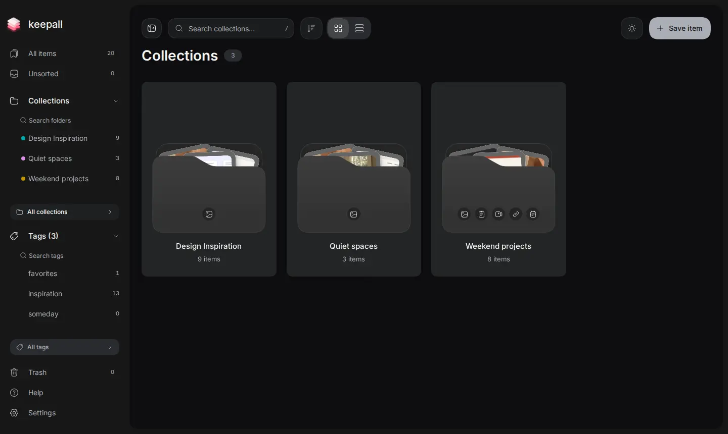 All Keepall collections, with folder previews for Design Inspiration, Quiet spaces, and Weekend projects